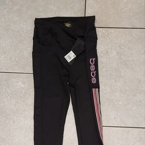 Bebe sport leggings yoga pants legging stripe logo black retails for 80